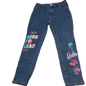 Barbie Denim Jeans Girls Size 18 Embellished Patches Born to Lead Roller Skates